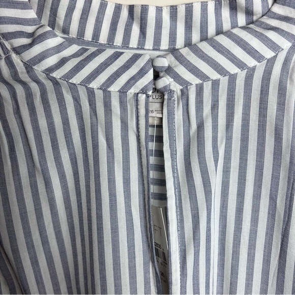 Loft Long Sleeve Spring Popover Blouse Blue & White Stripe Size 26 | NWT - Picture 3 of 11